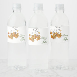 Artistic Autumn Leaves Wedding Water Bottle Label