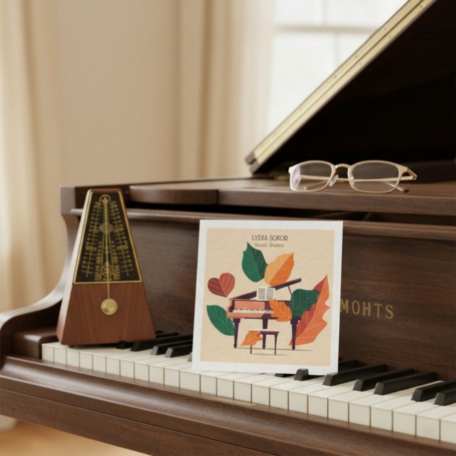 Artistic Autumn Piano QR Code Music Business Card (Creator Uploaded)