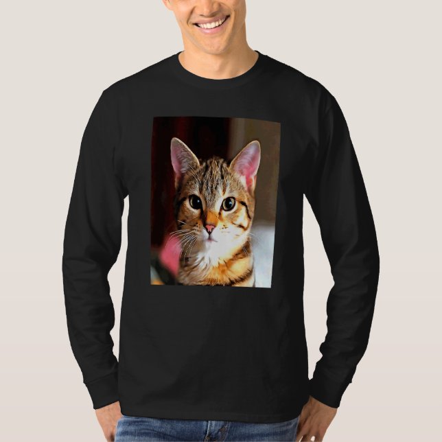 Artistic Baby Faced Yellow Eyed Brown Tabby Cat Po T-Shirt (Front)