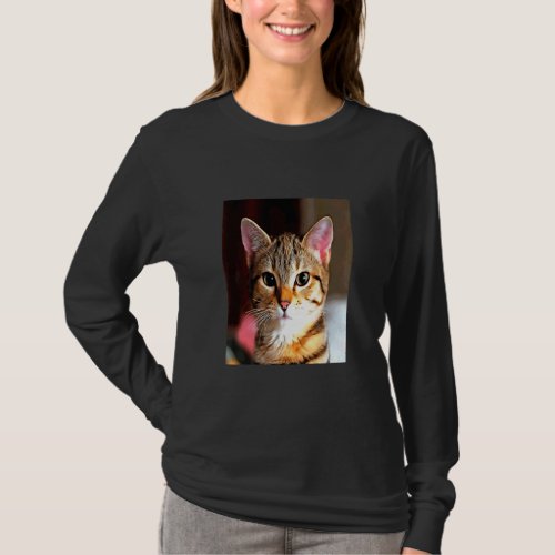 Artistic Baby Faced Yellow Eyed Brown Tabby Cat Po T_Shirt