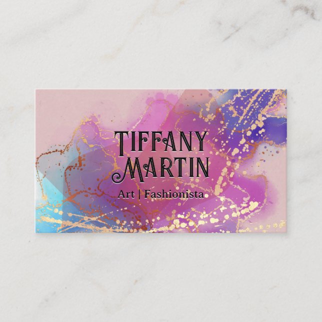 Artistic Background | Watercolor Gold Spatter Business Card (Front)