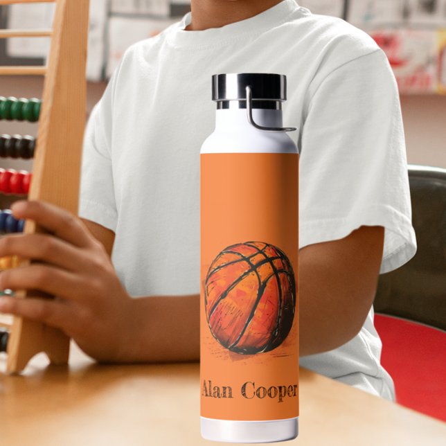 Artistic Basketball Sport Custom Name Water Bottle (Creator Uploaded)