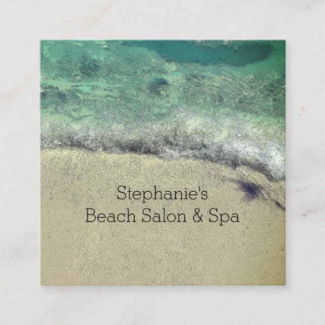 Artistic Beach Abstract Waves Coastal Salon Spa Square Business Card (Front)