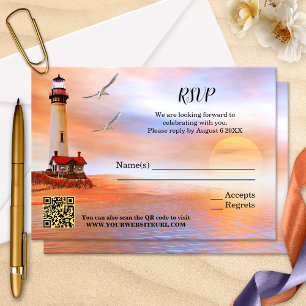 Artistic Beach Lighthouse Wedding RSVP Card