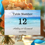 Artistic Beach Wedding Table Number Card<br><div class="desc">Wedding table number card featuring a simple painting of a beach in vibrant colors. This table number card is perfect for a beach or destination wedding.</div>