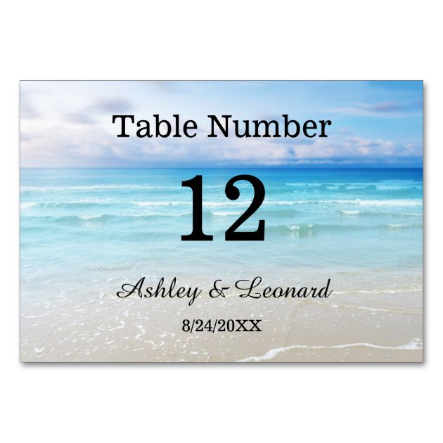 Artistic Beach Wedding Table Number Card