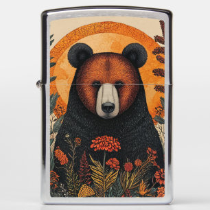 Artistic Bear Among Vibrant Botanical Flowers Zippo Lighter