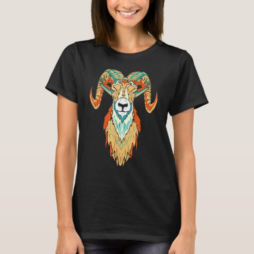 Artistic Big Horn Sheep Ram Head 80s Vibe Sketch G T_Shirt