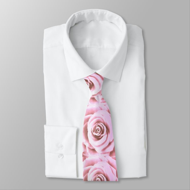 Artistic Big Pale Pink Rose Neck Tie (Tied)