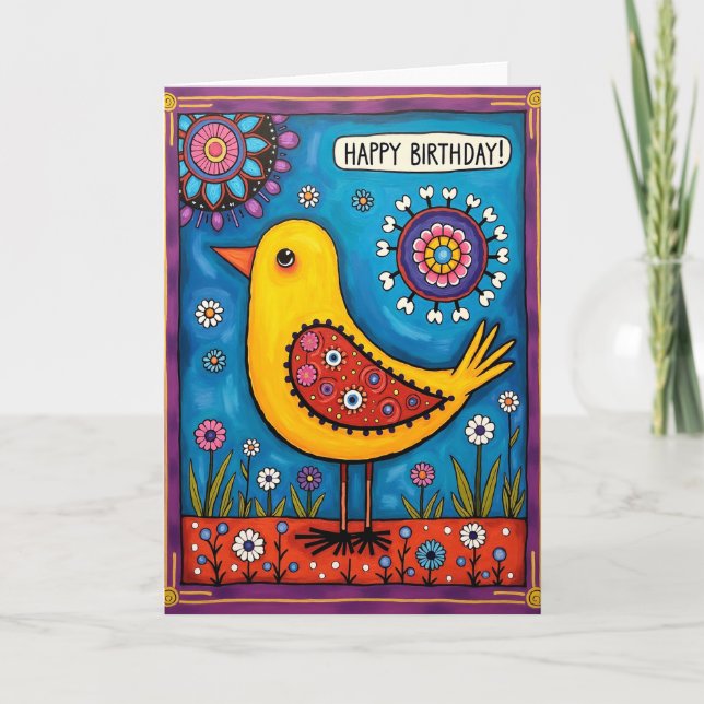 Artistic Bird Birthday Card (Front)