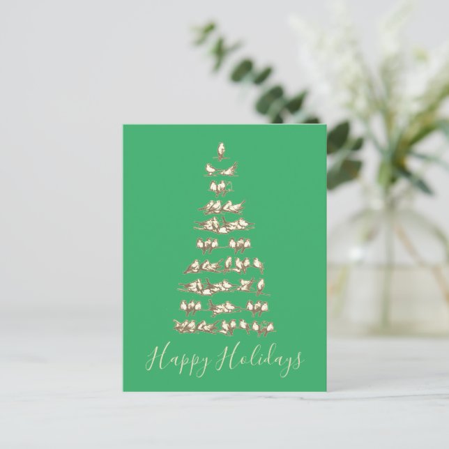 Artistic Birds Tree Customizable Holiday Card (Standing Front)