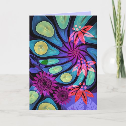 Artistic Birthday card with fantasy flowers  text
