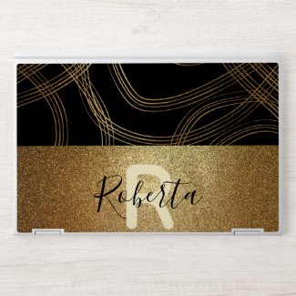 Artistic Black And Bronze Glitter Modern Glam HP Laptop Skin