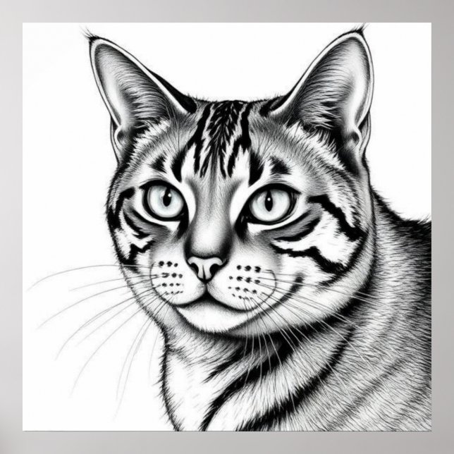 Artistic black and white cat portrait poster (Front)