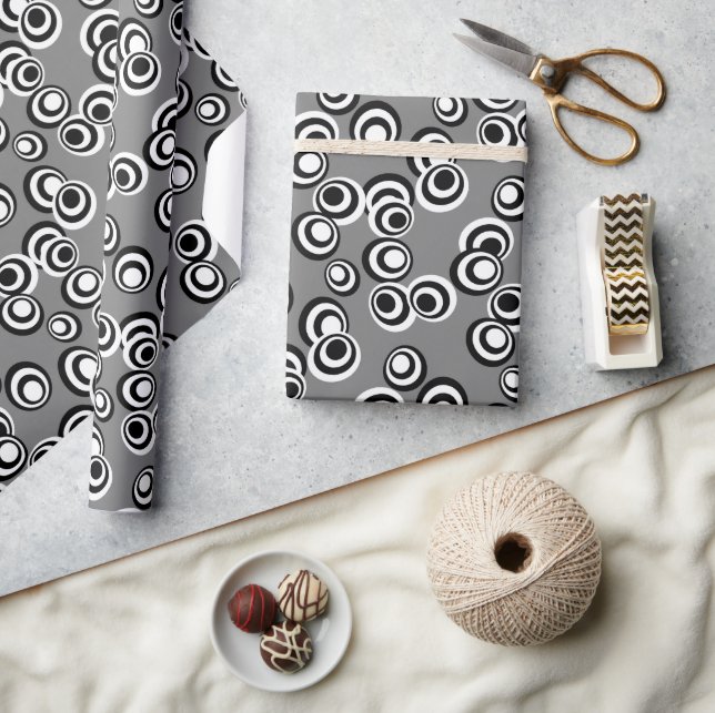 Artistic Black And White Round Circles Dots Wrapping Paper (Crafts)