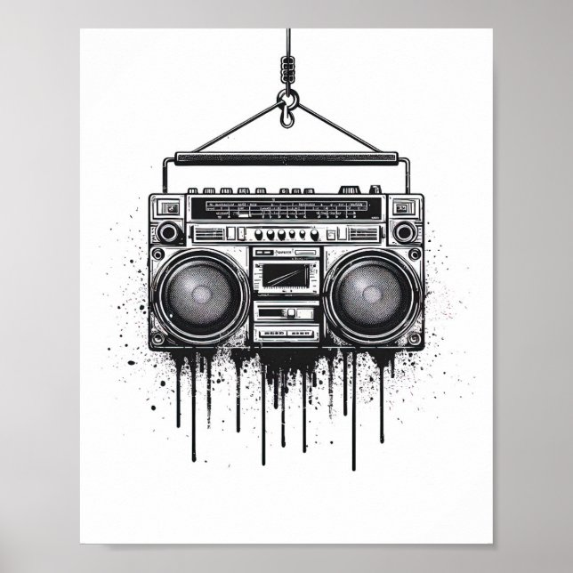 Artistic Black Boombox Poster Wall Art (Front)