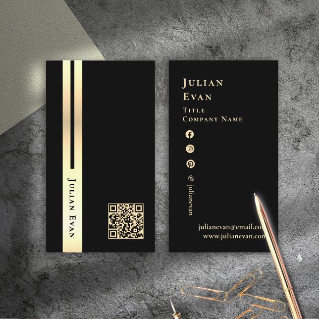 Artistic Black & Gold QR code Business Card (Artistic Black & Gold Scannable QR code Business Card)
