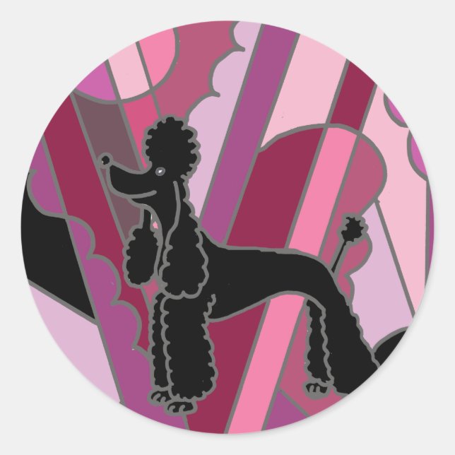 Artistic Black Poodle Dog Abstract Art Classic Round Sticker (Front)