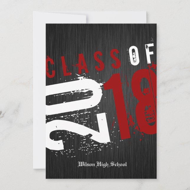 Artistic Black, White and Red Class of 2018 Invitation (Front)