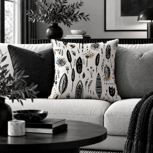 Artistic Black White Doodle Pattern Throw Pillow