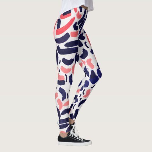 Artistic Blue and Orange Acrylic Curved Pattern Leggings