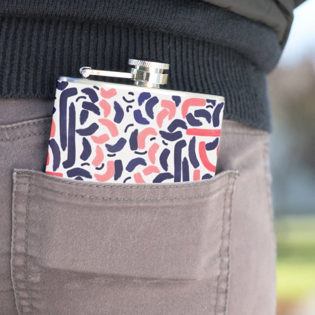Artistic Blue and Orange Acrylic Shapes Pattern Flask (In Situ)
