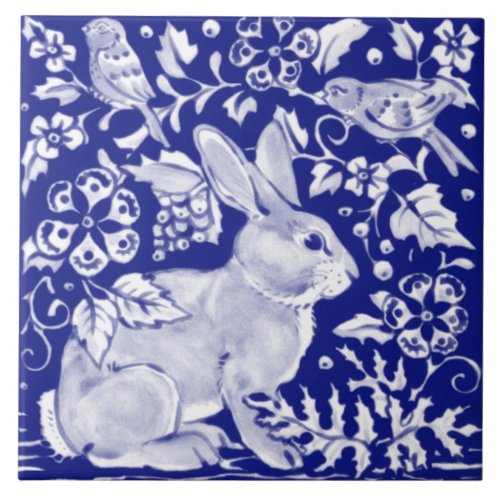 Artistic Blue Bunny Rabbit Animal Delft Dedham  Ceramic Tile