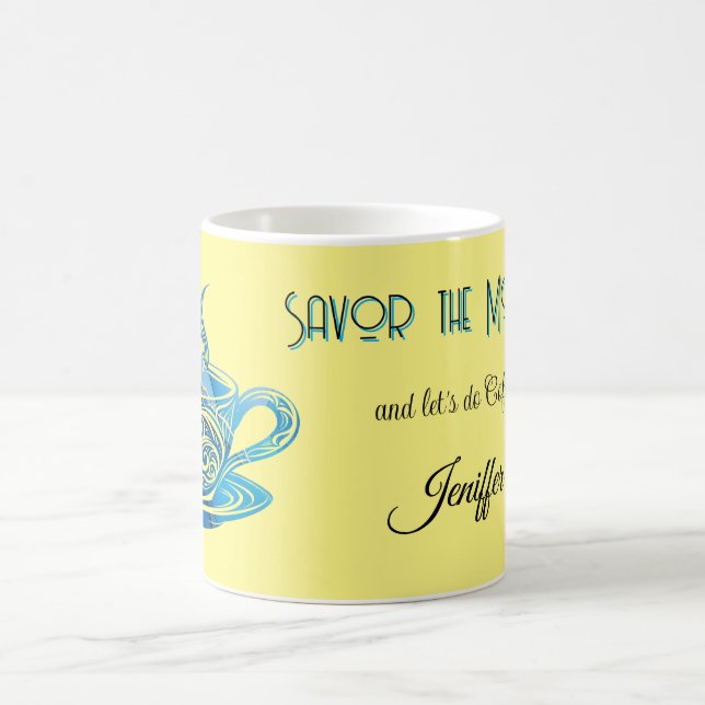 Artistic Blue Coffee Cup with Swirling Patterns (Center)