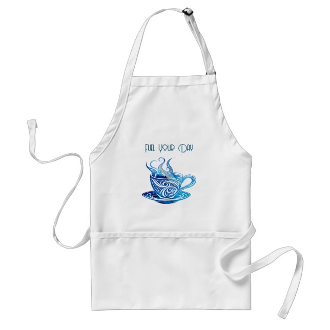 Artistic Blue Coffee Cup with Swirling Patterns Adult Apron (Front)