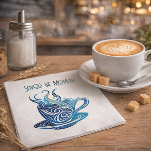 Artistic Blue Coffee Cup with Swirling Patterns Napkins