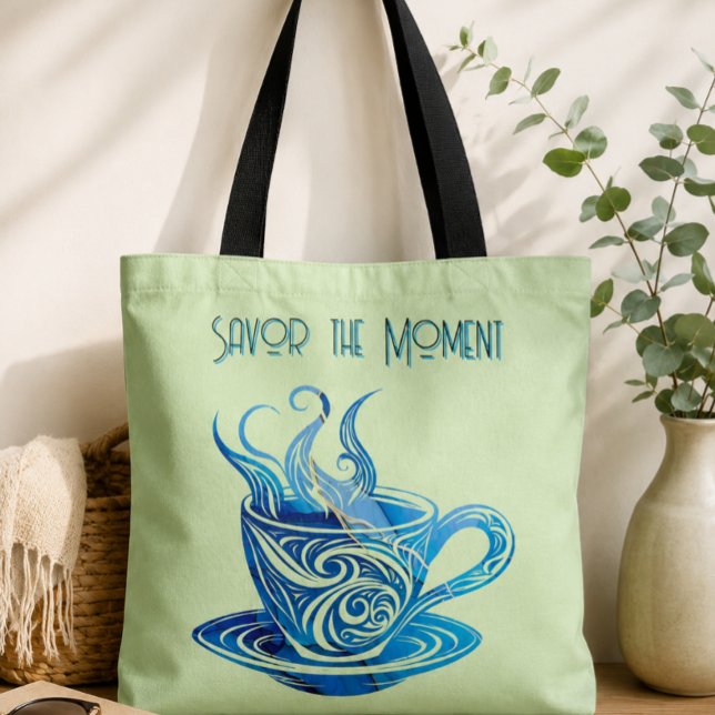 Artistic Blue Coffee Cup with Swirling Patterns Tote Bag (Creator Uploaded)
