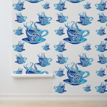 Artistic Blue Coffee Cup with Swirling Patterns