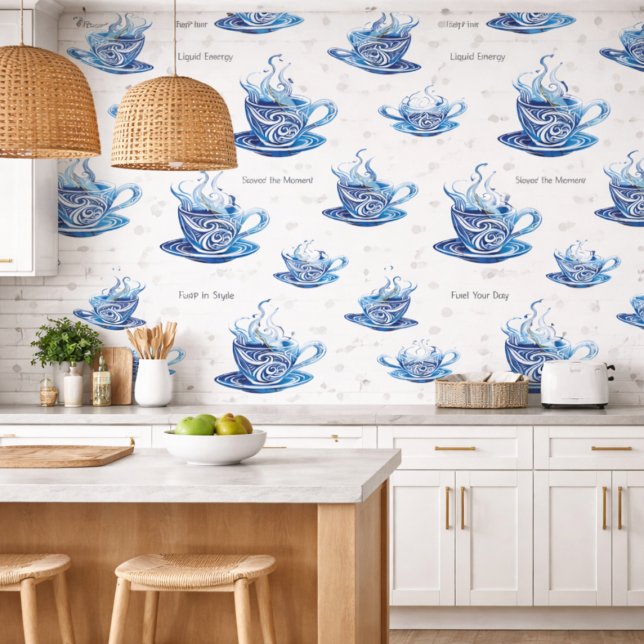 Artistic Blue Coffee Cup with Swirling Patterns Wallpaper (Creator Uploaded)