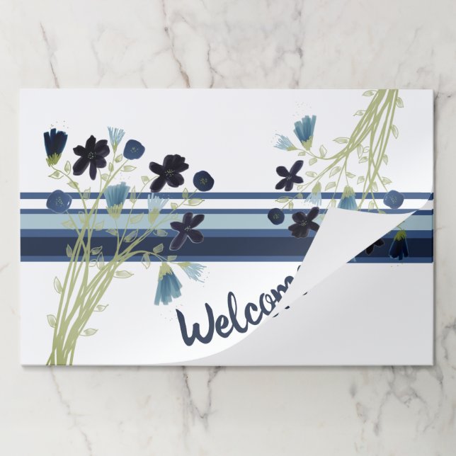 Artistic Blue Floral and Stripe Paper Pad (Folded)