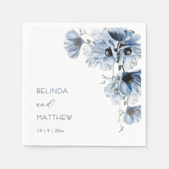 Artistic Blue Flowers | Wedding Napkins (Front)