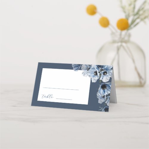 Artistic Blue Flowers Wedding Place Card