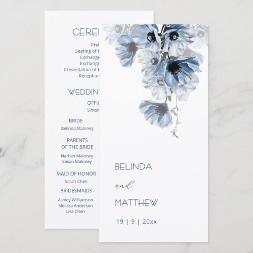 Artistic Blue Flowers | Wedding Program