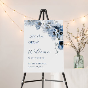 Artistic Blue Flowers Wedding Welcome Foam Board