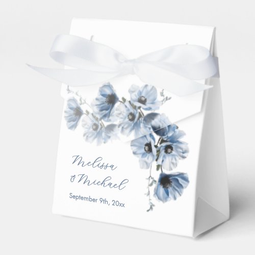 Artistic Blue Flowers White Wedding Favor Boxes
