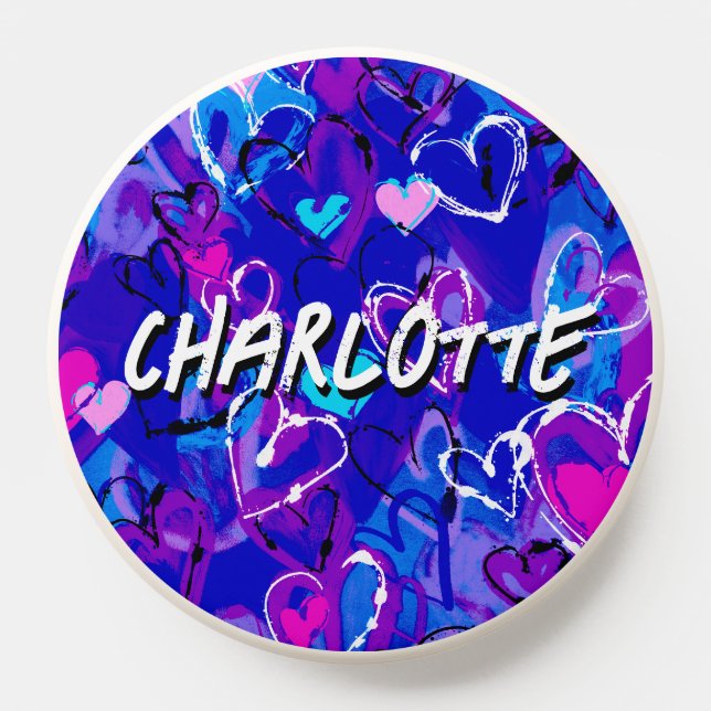 Artistic Blue Graffiti Hearts PopSocket (Popsocket)