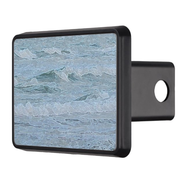 Artistic Blue Green Ocean Waves Art Print Hitch Cover (Left)