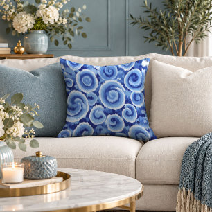 Artistic Blue Ikat Accent Throw Pillow Decor