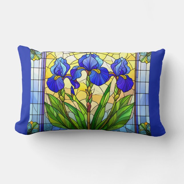 Artistic Blue Iris Floral Lumbar Pillow (Front)