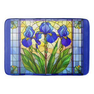 Artistic Blue Iris Floral Stained Glass Mat