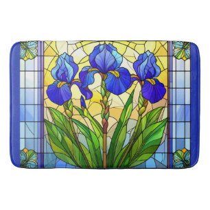 Artistic Blue Iris Floral Stained Glass Mat