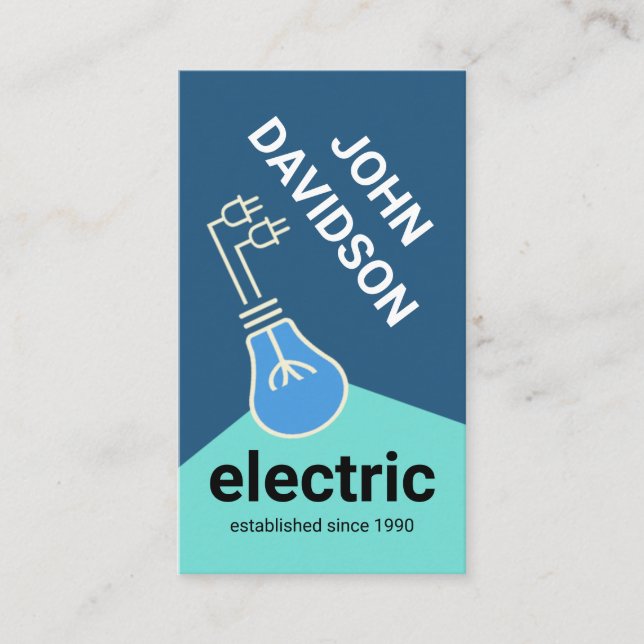 Artistic Blue Light Bulb Beam Electrical Wiring Business Card (Front)