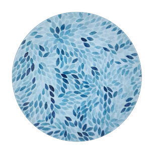 Artistic Blue Mosaic Petals Glass Cutting Board