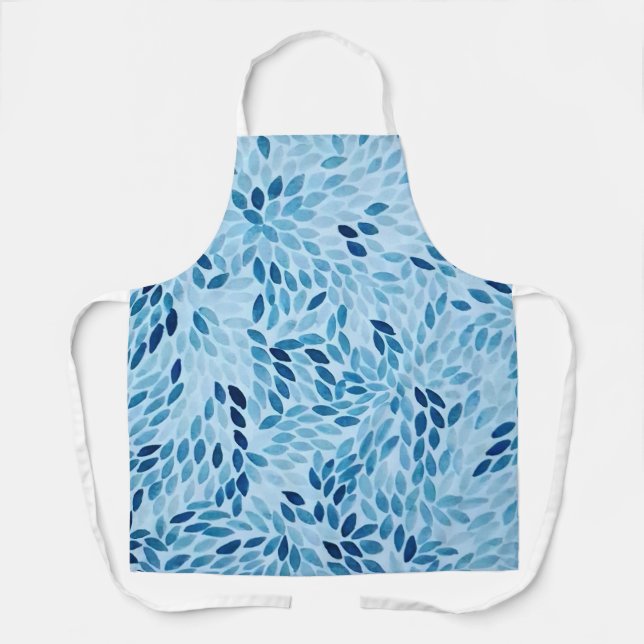 Artistic Blue Petals Watercolor Pattern Apron (Front)