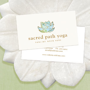 Artistic Blue Watercolor Lotus Flower Floral Business Card