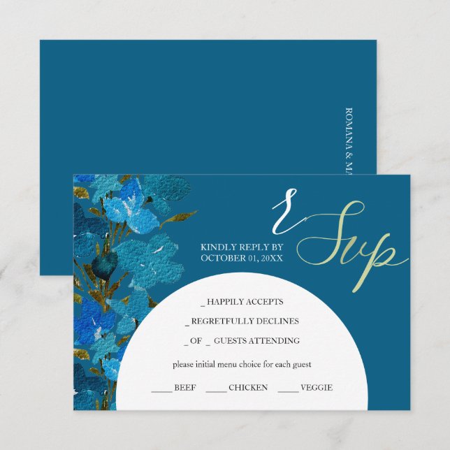 Artistic Blue Watercolor Wildflowers RSVP Card (Front/Back)